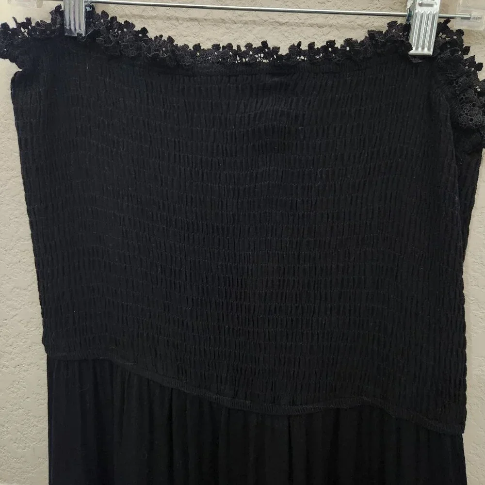 Zesica Maxi Dress Size XL Lace Trim Smocked Boho Beach Black Whimsigoth Fairy